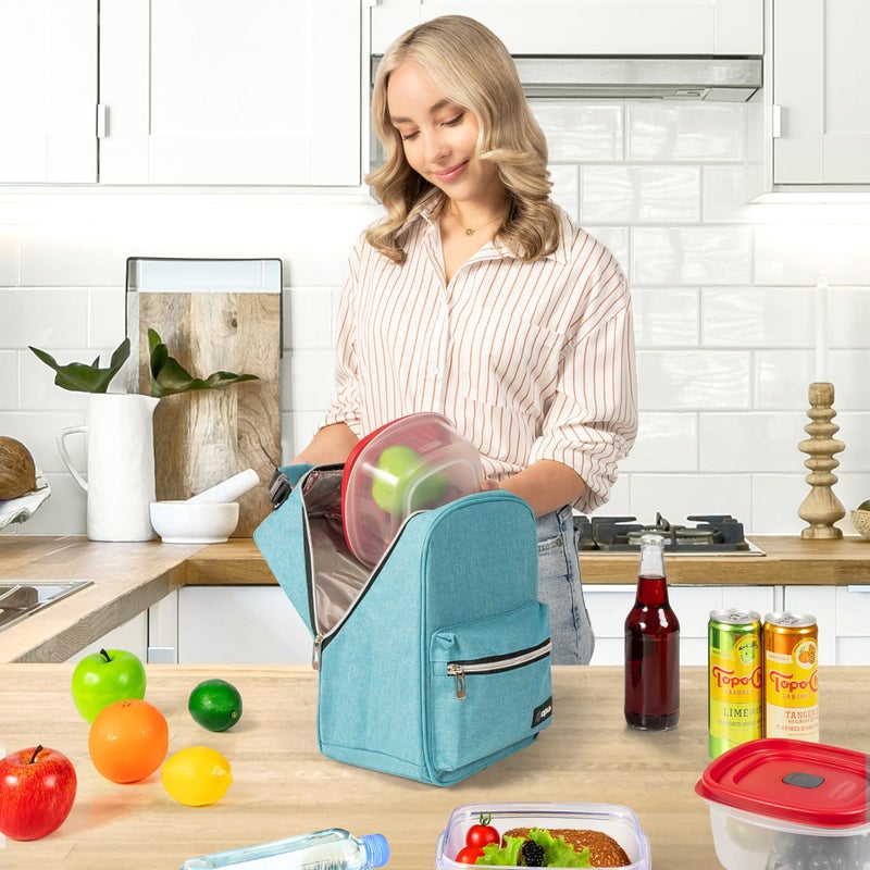 opux Lunch Box for Girls Boys Kids, Insulated Leakproof Lunch Bag, Reusable Teen Lunch Boxes for School, Medium Large lunchbox for Women Men Adult for Work with Front Back Pocket (Teal Blue) - Image 3